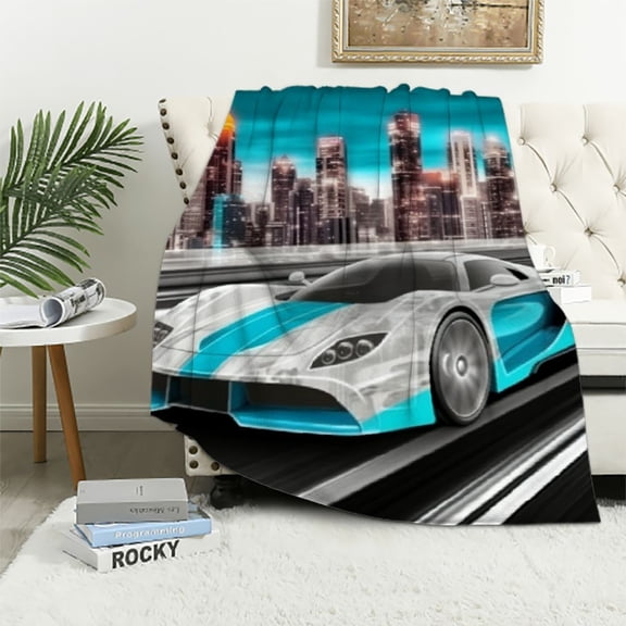 PRATYUS Futuristic Cityscape Print Flannel Throw Blanket All Seasons Lightweight Bed Cover Tapestry Wall Decoration Perfect Gift 40x50in