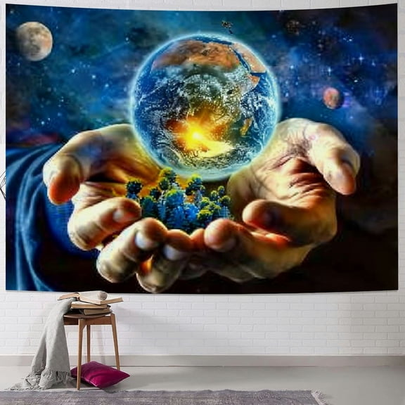 PRATYUS Galaxy in Hand Tapestry Universe Planet Starry Sky Tapestry Wall Hanging Cosmic Outer Space Tapestry Psychedelic Nebula Headboard Bedspread Tapestry for Bedroom Living Room 60x50inch