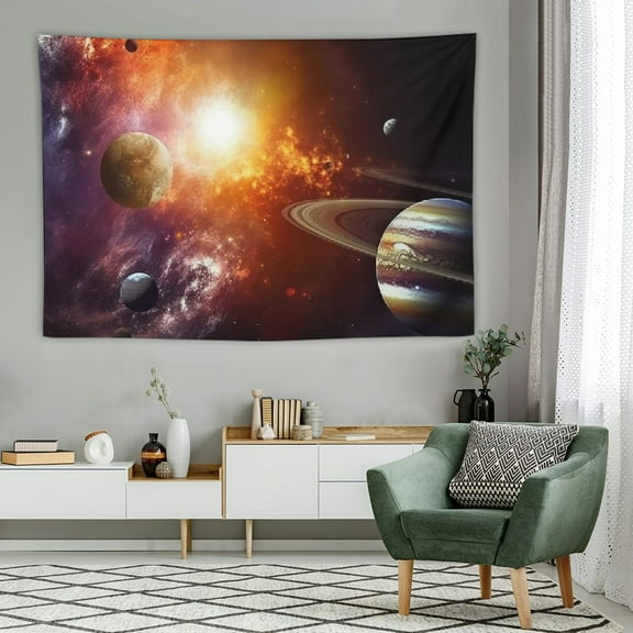 PRATYUS  Galaxy Tapestry, Space Theme View of the Planets from Earth Science Room Art with Sun and Moon, Wide Wall Hanging for Bedroom Living Room Dorm,60x40 Inch, Magenta Orange 60x40in