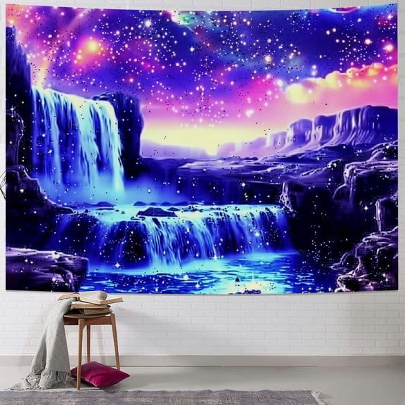 PRATYUS Galaxy Tapestry Trippy Planet Tapestry Waterfall Landscape Tapestry Fantasy Mountain Wave Wall Tapestry Mysterious Plants Wall Hanging for Room Painting