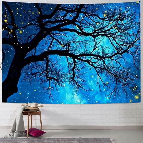 PRATYUS  Galaxy Tapestry Wall Hanging Stars Blue Sky Wall Tapestry Tree Night Sky Wall Art for Bedroom Home Dorm Decor  60x50inch