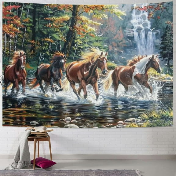 PRATYUS Galloping Horses in Sea Water Tapestry Meme Funny Tapestries for College Dorm Poster for Bedroom Wall Art Decor Banners Multi Size Painting