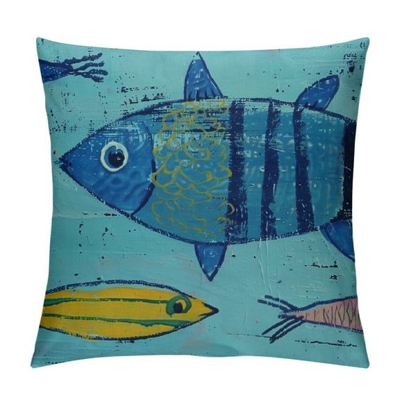PRATYUS Geometric Fishes Throw Pillow Cover Marine Life Pillow Cover, Colorful Oil Painting Fish Cushion Cover, Geometry Cartoon Fish Decorative Pillow Cover for Sofa Bed Couch, Blue White