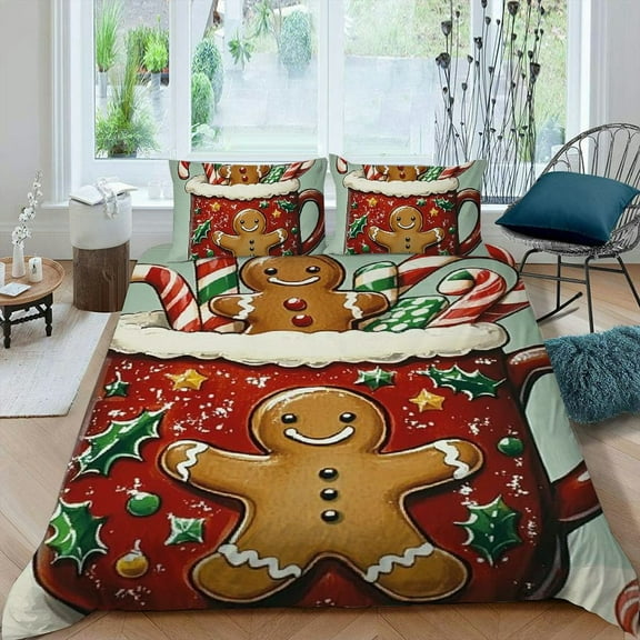 PRATYUS Gingerbread Man Candy 3-Piece Bedding Set Modern Soft Microfiber Bedroom Decor for All Ages, Easy Care, Christmas Theme 87x68in