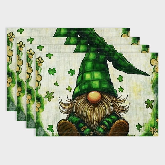 PRATYUS Gnome Fantasy Art Linen Placemats Set of 4 for Dining, Home Decoration, Heat Resistant - Perfect for Birthday Parties, Christmas, Buffets 18x12in