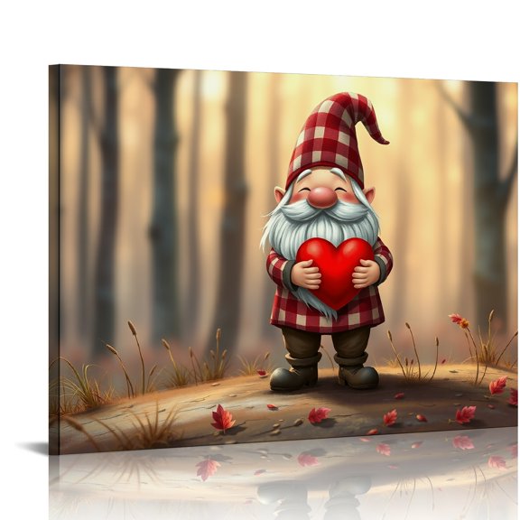 PRATYUS Gnome Heart Forest Art Canvas Prints Wall Decor Ready To Hang 16x12in