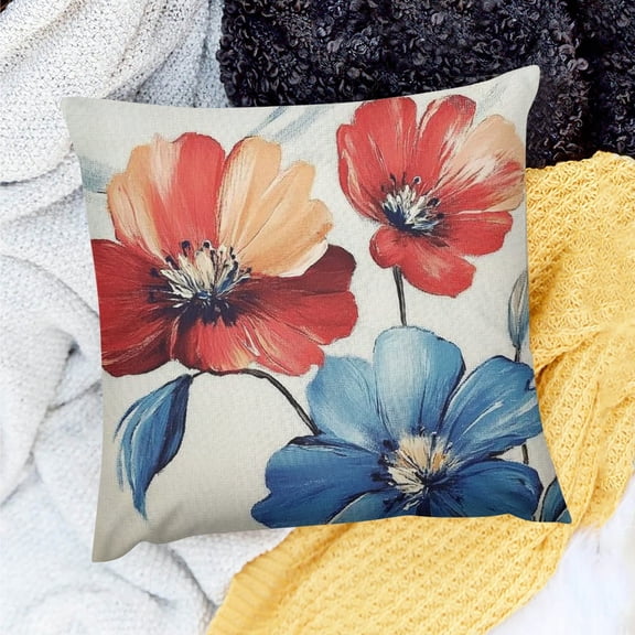 PRATYUS God Bless America Poppy Floral Stars Stripes Throw Pillow Covers,Happy 4th of July Patriotic Independence Day Memorial Day USA Flag Cushion Case Decorations 20x20in