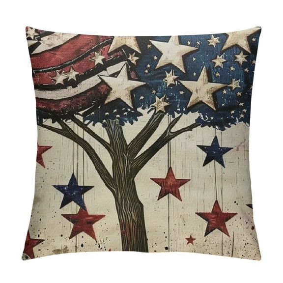 PRATYUS God Bless America Stars Tree Throw Pillow Covers, 4th of July Patriotic Independence Memorial Day USA Flag Cushion Case for Sofa Couch 22x22in
