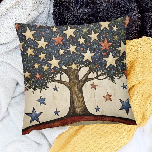 PRATYUS God Bless America Stars Tree Throw Pillow Covers,4th of July Patriotic Independence Memorial Day USA Flag Cushion Case for Sofa Couch 24x24in