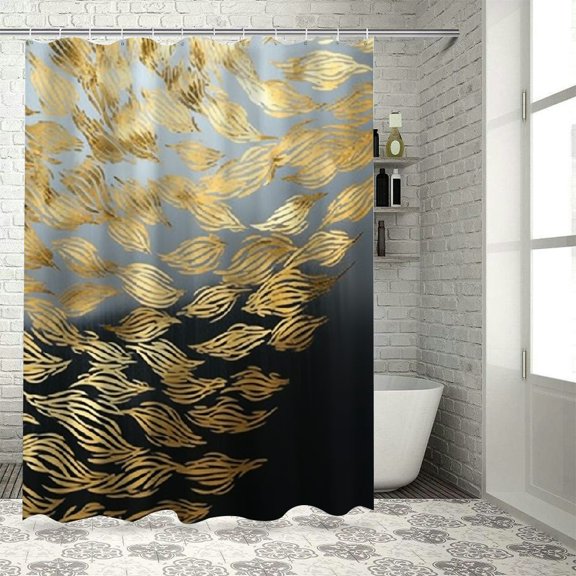 PRATYUS Gold Leaf Pattern Shower Curtain Waterproof Bath Curtain Set with Hooks for Bathroom Decoration - Kids Bathroom Decor - 100% Polyester Fiber 36"x72