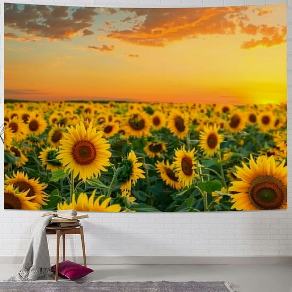 PRATYUS Golden Sunset Sunflower Tapestry, Art Tapestry, Country Art Tapestry, Bohemian Handmade Tapestry, Dormitory, Living Room, Bedroom Decoration Tapestry Wall Carpet  Painting
