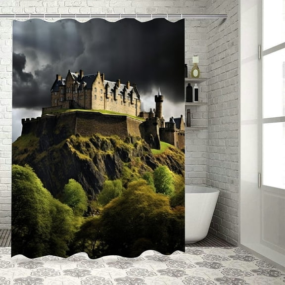 PRATYUS Gothic Art Medieval Castle Printed Shower Curtain Set with Hooks, 100% Polyester Fiber Bathroom Decor, Various Sizes 36x72