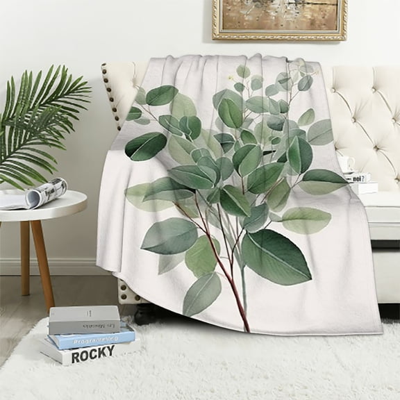 PRATYUS Green Leaves Flannel Throw Blanket for Sofa Couch, Cozy Lightweight Travel Outdoor Blanket, All Seasons Desk Chair Blanket, Exquisite Gift, Soft Blanket 40x50in