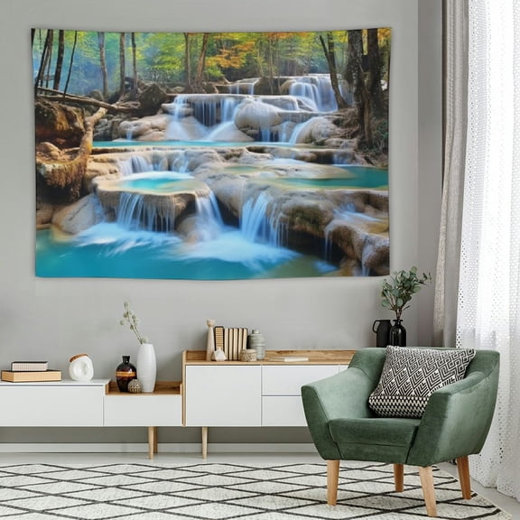 PRATYUS Green Tropical Forest Tapestry Wall Hanging Beautiful Rainforest Waterfall Tapestry Nature Landscape Background Backdrop Trees Wall Tapestry for Bedroom  Dorm Decor Extra 60x40 Inch 60x40in
