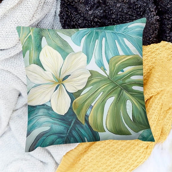 PRATYUS Green Tropical Leaf Pillow Covers Monstera Palm Leaves Couch Pillow Cases Botanical Plant Summer Throw Pillows Home Decor for Living Room Bedroom Bed Cushion Outdoor 18x18in