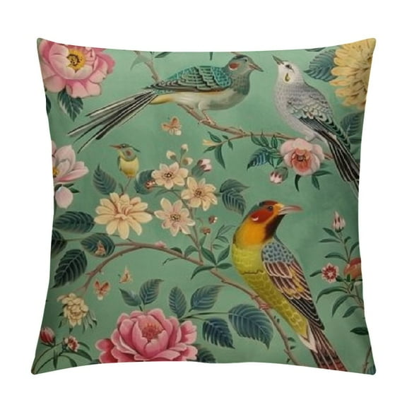 PRATYUS   Grey Green Throw Pillow Covers Cases Neutral Accent Modern Farmhouse Nautical Pillow Covers with Soft Decorative for Couch Bed Living Room Outdoor Flowers and Birds White