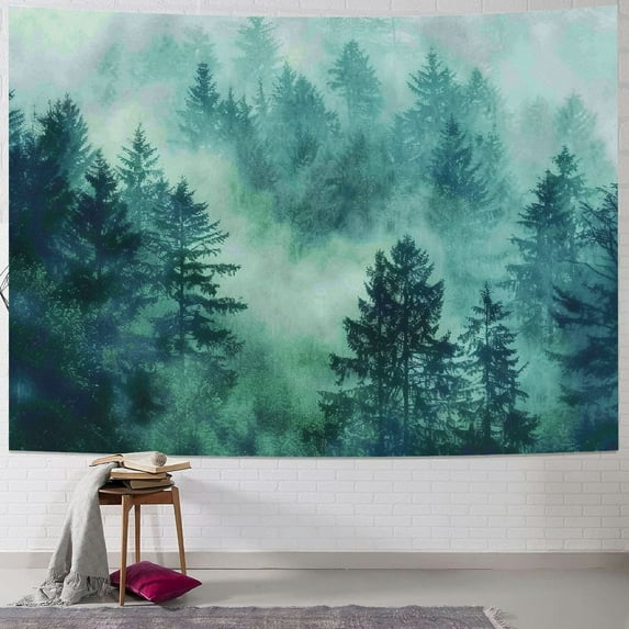 PRATYUS  Grey Tapestry Wall Hanging,Tapestries Décor Living Room Bedroom for Home Inhouse Landscape with Fir Forest in Hipster Vintage Retro Style Painting