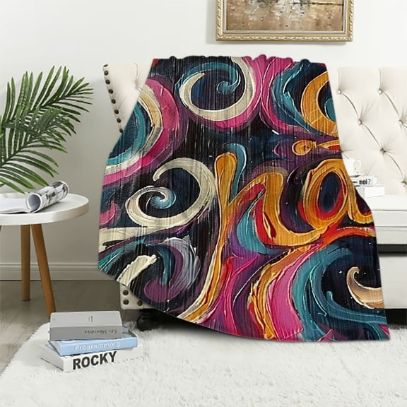 PRATYUS Groovy Throw Blanket, Psychedelic Groovy Design with Energeticbstract Elements Print, Flannel Accent Piece Soft Couch Cover for Adults, Hot Pink  40x50in