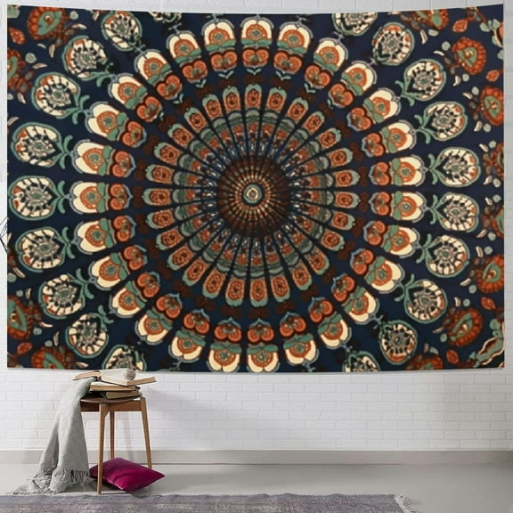 PRATYUS  Handmade Indian hippie Bohemian Psychedelic Peacock Mandala Wall hanging College Dorm Beach Throws Table Cloth Bedding Tapestry (Golden Green) 40x30inch