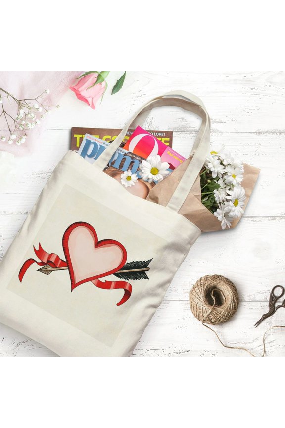Heart And Arrow Tote Bag Reusable Canvas Shopping Bag White