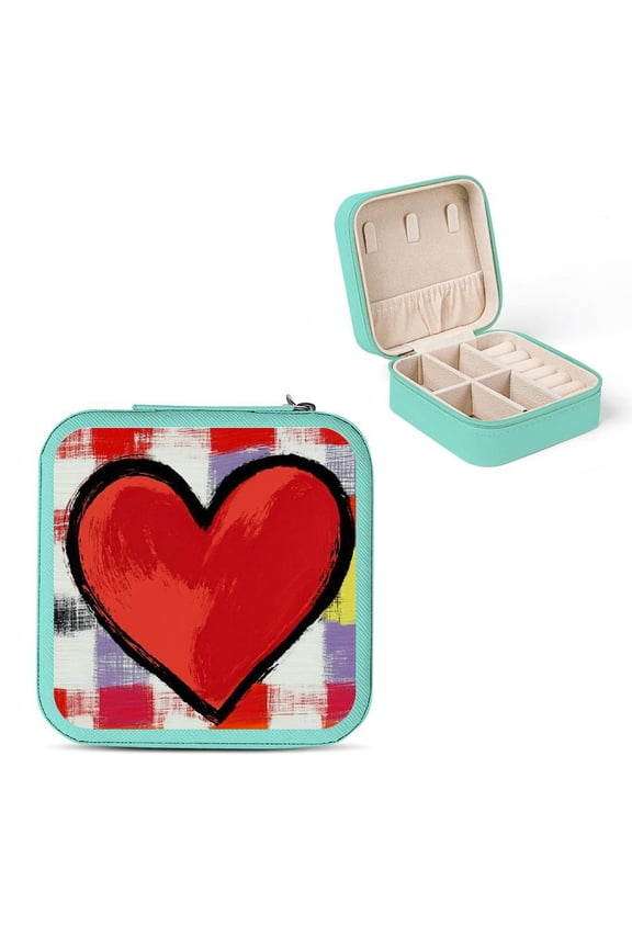 Heart Love Pop Art Jewelry Box for Necklace, Ring, Earring Storage - Travel-Friendly Design Green