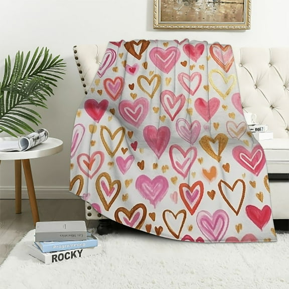 PRATYUS Heart Pattern Gold Foil Cozy Throw Blanket for Bedroom Living Rooms Sofa Couch All Seasons Lightweight Blanket 40x50in