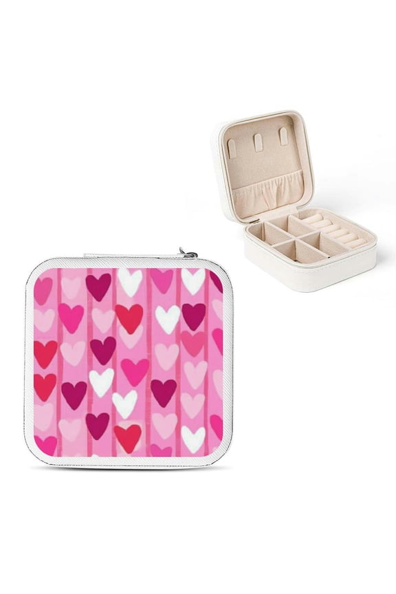 Heart Pattern Jewelry Case, Portable Jewelry Box for Necklace, Ring, Earring, Bridesmaid Gifts & Travel Essential White