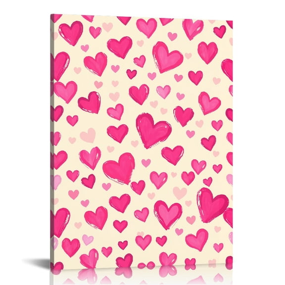 PRATYUS Heart Pink Pattern Wall Decor Canvas Art Ready to Hang 12x16in
