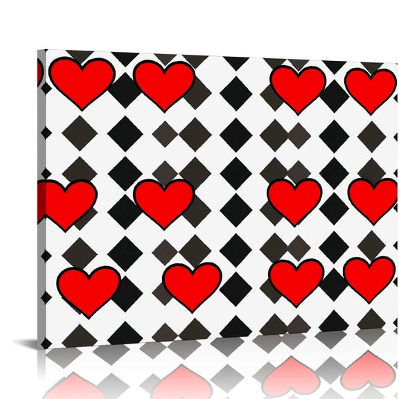 PRATYUS Hearts Checkered Pattern Op Art Canvas Wall Art Decor 20x16in