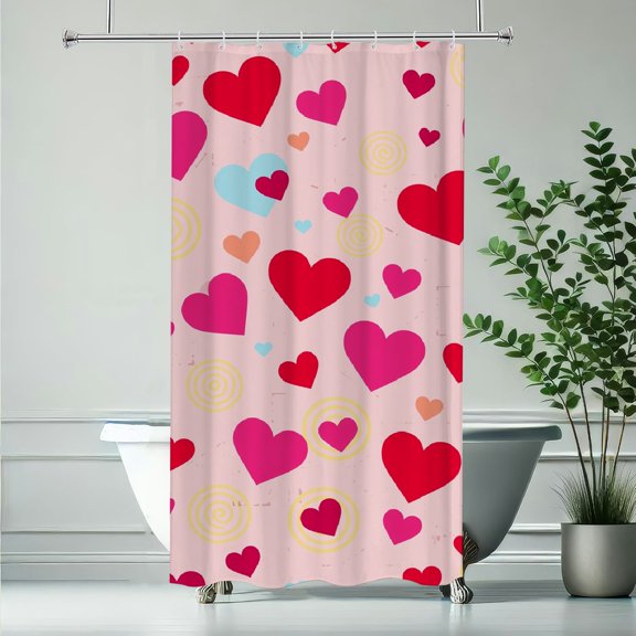 PRATYUS Hearts Circles Silk Screen Waterproof Bathroom Shower Curtain for Home 90x180cm