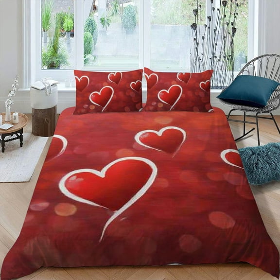 PRATYUS Hearts Romance 3-Piece Bedding Set, Lightweight Soft Valentine's Day Bedroom Home Decor 87x68in