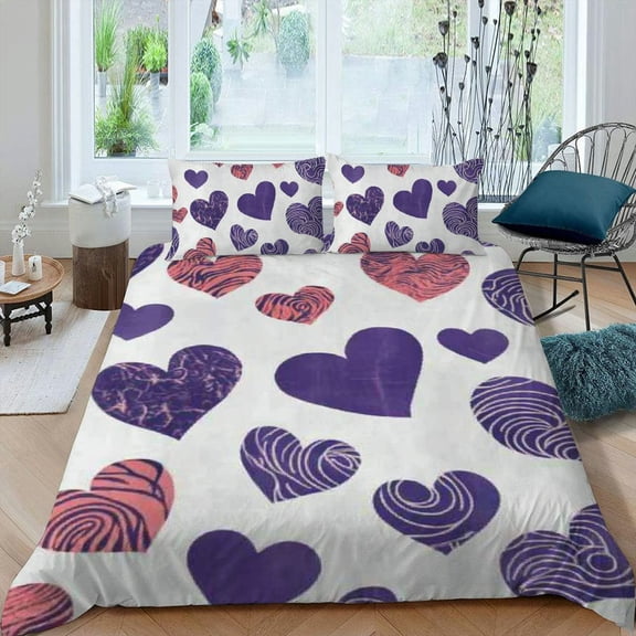 PRATYUS Hearts Waves Silk Screen 3-Piece Bedding Set for Bedroom Home Decor, Easy to Clean and Care 87x68in