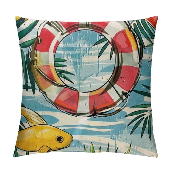 PRATYUS Hello Sunshine Pool Decorative Throw Pillow Covers, Happy Summer Duck Watermelon Swimming Ring Cushion Case Decor, Seasonal Home Decoration for Sofa Couch 12x12in