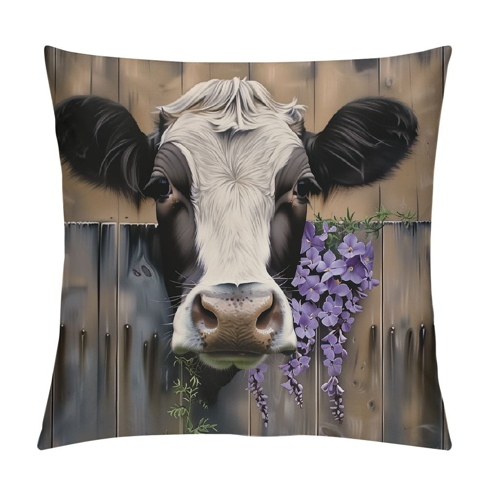 PRATYUS Highland Cow Pillow Covers Lavender Cow Throw Pillows
