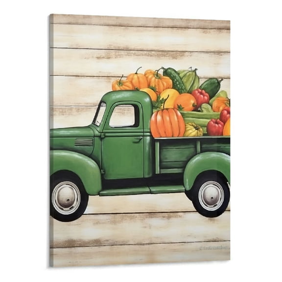 PRATYUS Home Office Decor Canvas Wall Art Picture 16x20in for Living Room Bedroom Pumpkin Truck 16x20in