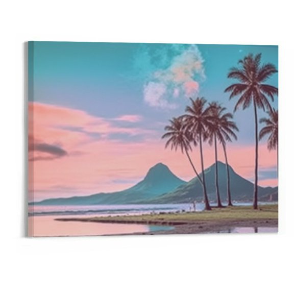 PRATYUS Home Office Decor Canvas Wall Art Picture 20x16in for Living Room Bedroom Fall Decor Beach Fantasy Sunset Coconut Grove 20x16in