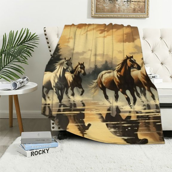 PRATYUS Horse Blanket Throw Blanket 3D Bedroom Decor for Couch Bed Sofa Blanket for Kids Teen Young Boys Girls, Fuzzy Blanket 60x80in