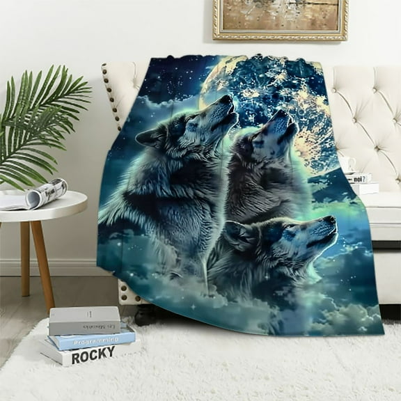 PRATYUS Howling Wolf Blanket for Bed - Moon Throw Blanket for Women, Men and Kids - Super Soft Wolf Blanket Throw Blanket Wolf Gifts 50x60in