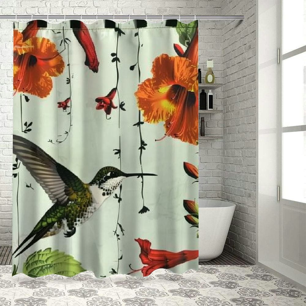 PRATYUS Hummingbirds Shower Curtain, Hummingbirds Sipping Nectar from a