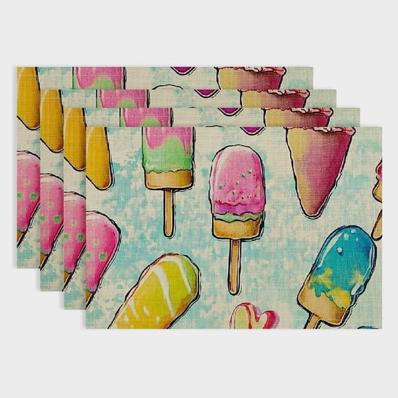 PRATYUS Ice Cream Hearts Annabel Kidston Linen Cloth Placemat Set of 4 for Birthday Parties, Christmas, Restaurants, Buffets, Home Decor 18x12in