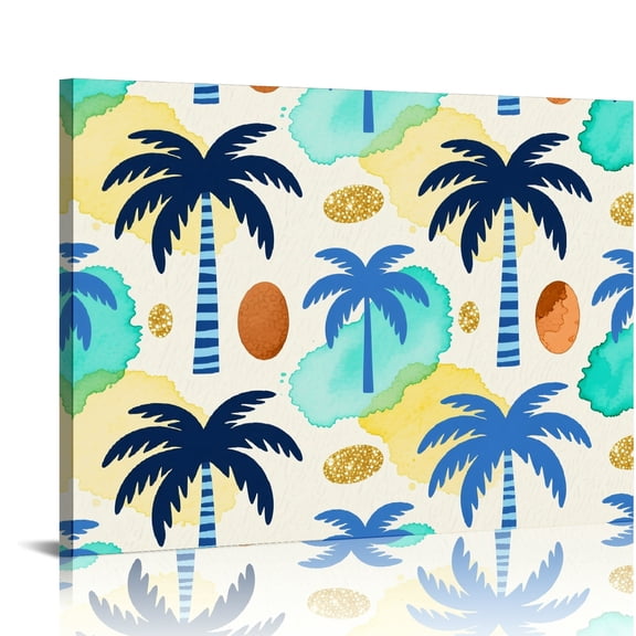 PRATYUS Indigo-Colored Palm Leaves Canvas Wall Art Ready To Hang Home Decor 16x12in