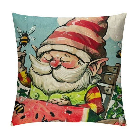 PRATYUS It's Summer Y'all Gnome Decorative Throw Pillow Covers, Watermelon One in A Melon Red Green Porch Patio Outdoor Pillowcase, Bee Seasonal Sofa Couch Cushion Case Home Decor 12x12in