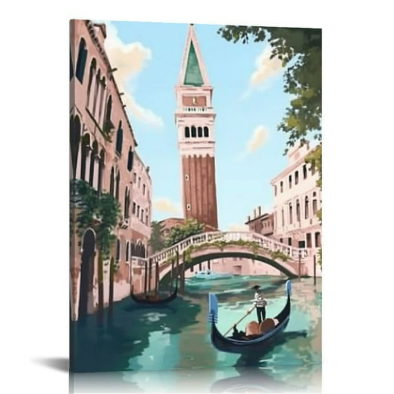 PRATYUS Italy Amalfi Coast Wall Art Italian City Canvas Wall Decor Italy Travel Landscape Wall Art Posters Blue Venice Beach Painting Pictures Italian Modern Artwork for Home 12x16 in