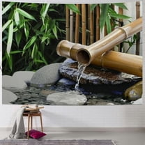 PRATYUS Japanese Bamboo Tapestry Wall Hanging Asian Spa Zen Stone Modern Tapestries Home Decor for Living Room Bedroom Farmhouse Kitchen Dorm 40x30inch