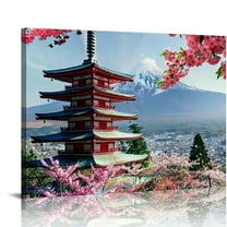 PRATYUS Japanese Cherry Blossom Wall Art - Asian Nature Landscape Romantic Canvas Prints Japanese Mount Fuji Posters Spring Scenery Pictures Modern Artwork for Living Room Home Decoration 20x16in