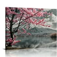 thumbnail image 1 of PRATYUS  Japanese Mount Fuji Canvas Wall Art Black and White Cherry Blossom Picture Painting Decor for Home Office Bedroom Living Room Decor Frame 20x16in, 1 of 6