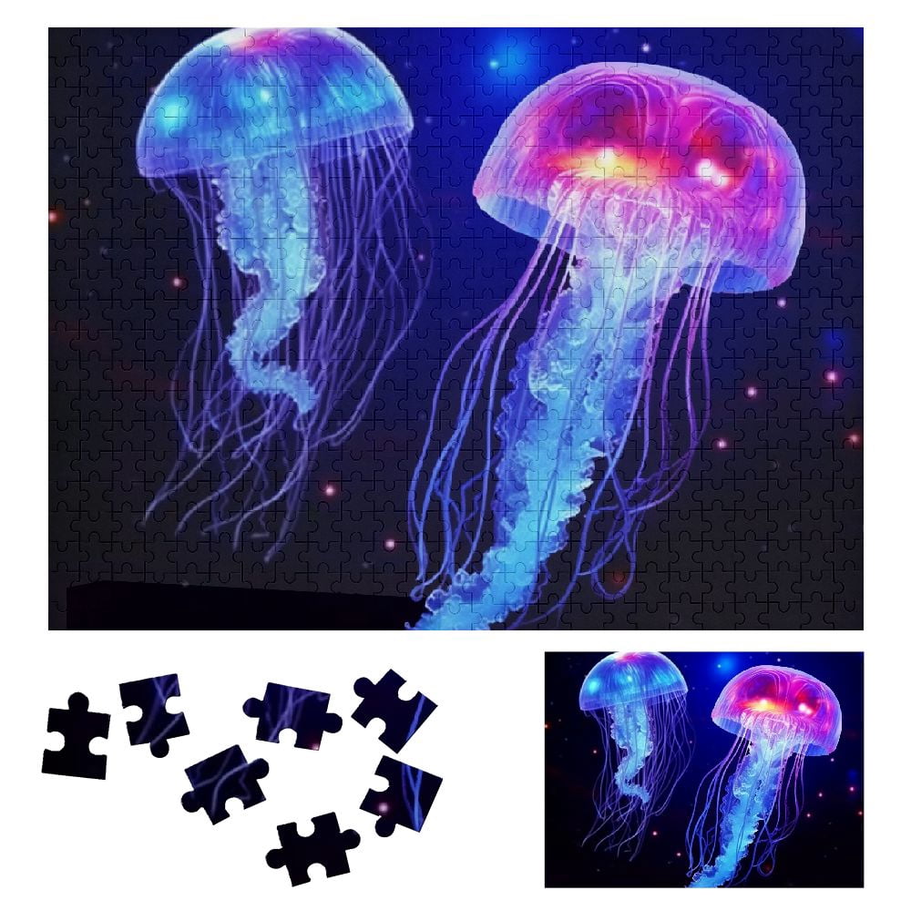 PRATYUS Jellyfish Bioluminescence Hologram Wooden Jigsaw Puzzle Wall Art Decor Gift for Family Friends 500 PCS