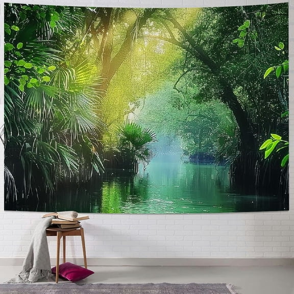 PRATYUS Jungle Tapestry, Tropical Lake Mangrove Rainforest Pathway Through Sri Lanka Travel Destination, Wide Wall Hanging for Bedroom Living Room Dorm Painting