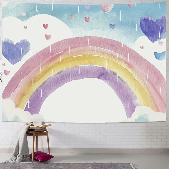 PRATYUS Kids Boho Rainbow Tapestry Cute Boho Sky Colorful Cloud Raining Sun Cartoon Girls Teen Aesthetic Abstract Art Hanging Bedroom Living Room Dorm Wall Blankets Home Decor 50x40inch