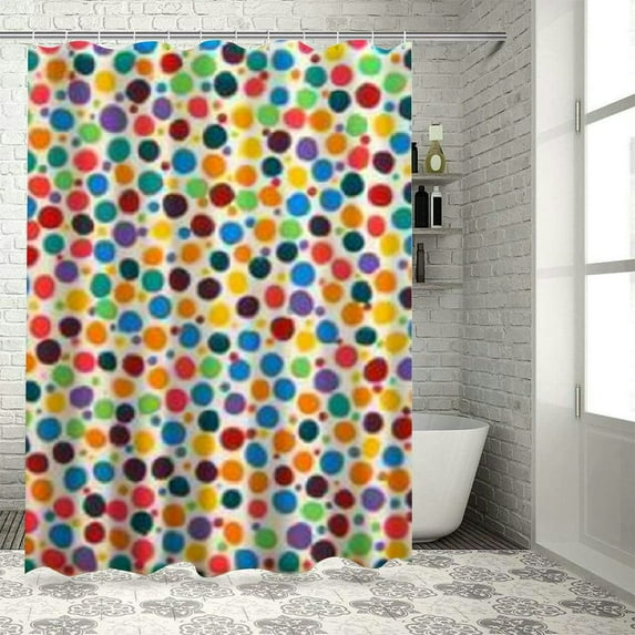 PRATYUS Kids Rainbow Shower Curtain for Bathroom, Colorful Geometric Cute Polka Dot Fabric Shower Curtains Set, White Modern Restroom Decor Accessories with Hooks 69x72